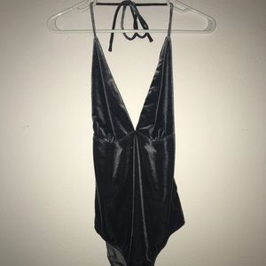 Velvet open back bodysuit